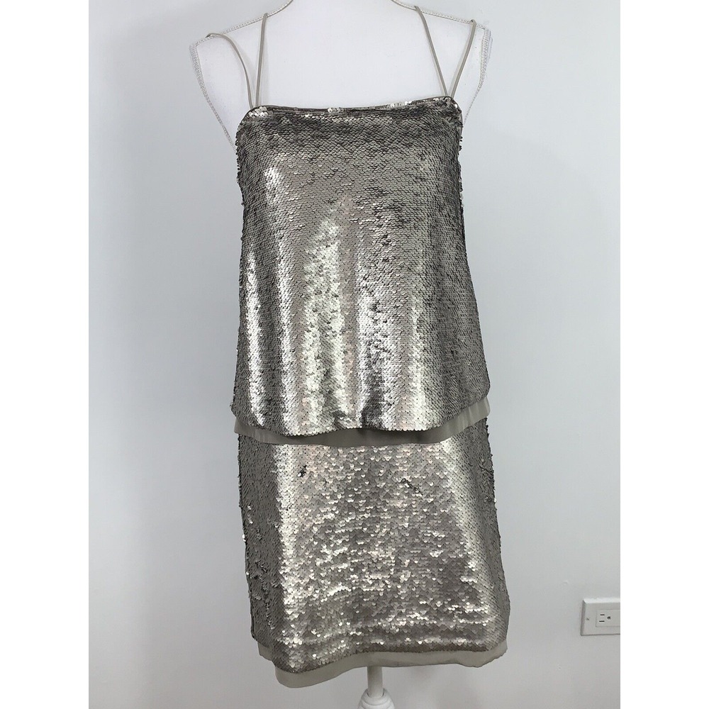 BANANA REPUBLIC Strappy Sequin SILVER Dress Size 2 NEW